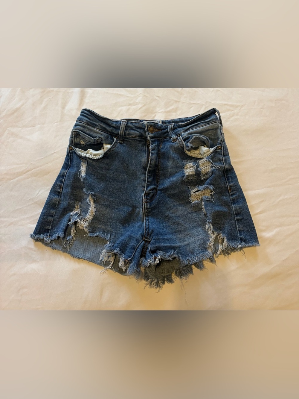 Wax Jean Distressed Dark Blue High-Rise Denim Shorts